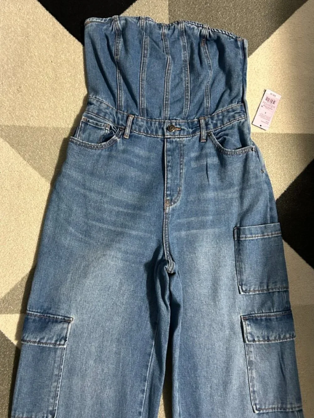 wild fable Denim Strapless Cargo Jumpsuit - Light Blue - Picture 2 of 12